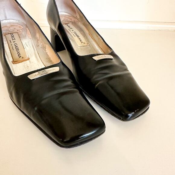 Dolce & Gabbana Italian Leather Square Toe Pumps Black - Picture 2 of 11